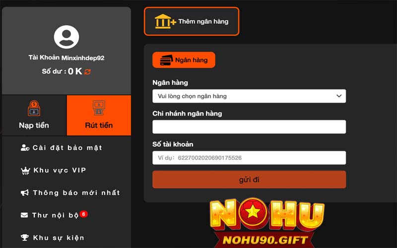 Hướng dẫn người chơi cách rút tiền Nohu90